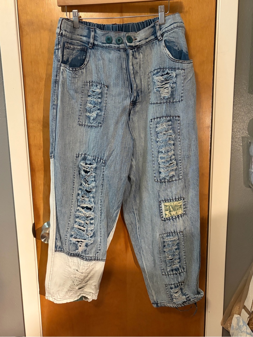 Oh Women's Light Blue Distressed Boyfriend Jeans with White Cuff